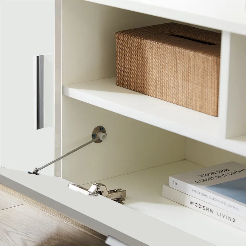 Meuble TV avec lumières LED, placards et étagères ouvertes pour téléviseurs