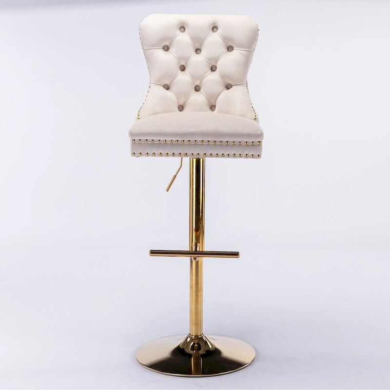 Tabouret de bar pivotant en velours doré épais, réglable en hauteur, avec dossier