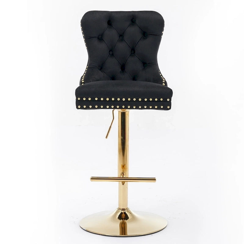 Tabouret de bar pivotant en velours doré épais, réglable en hauteur, avec dossier