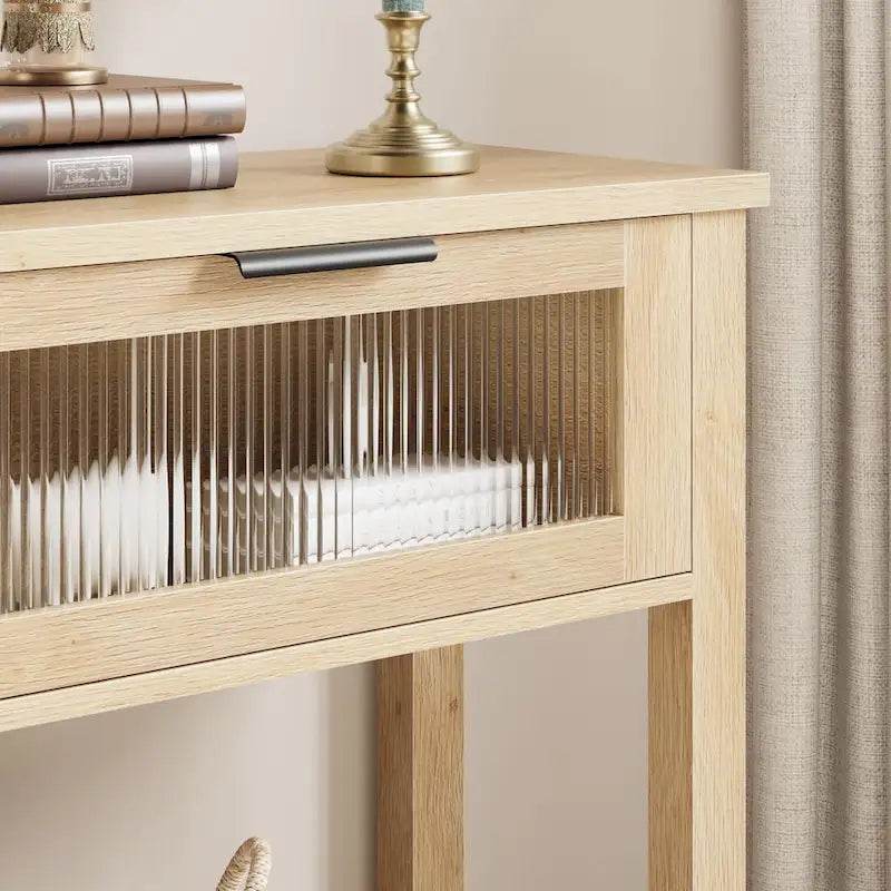 Console de ferme avec tiroirs en verre et étagère pour entrée