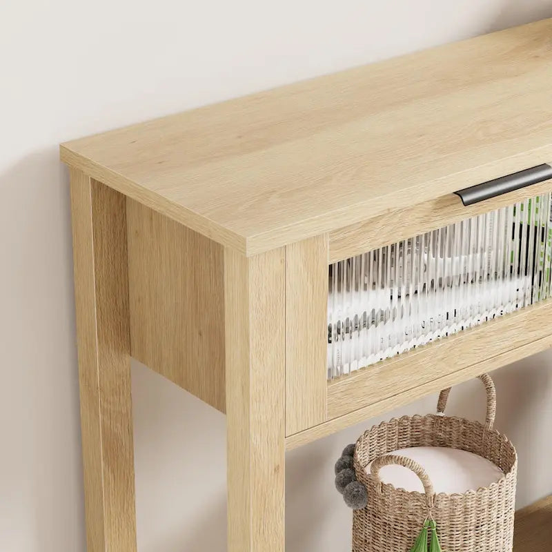 Console de ferme avec tiroirs en verre et étagère pour entrée