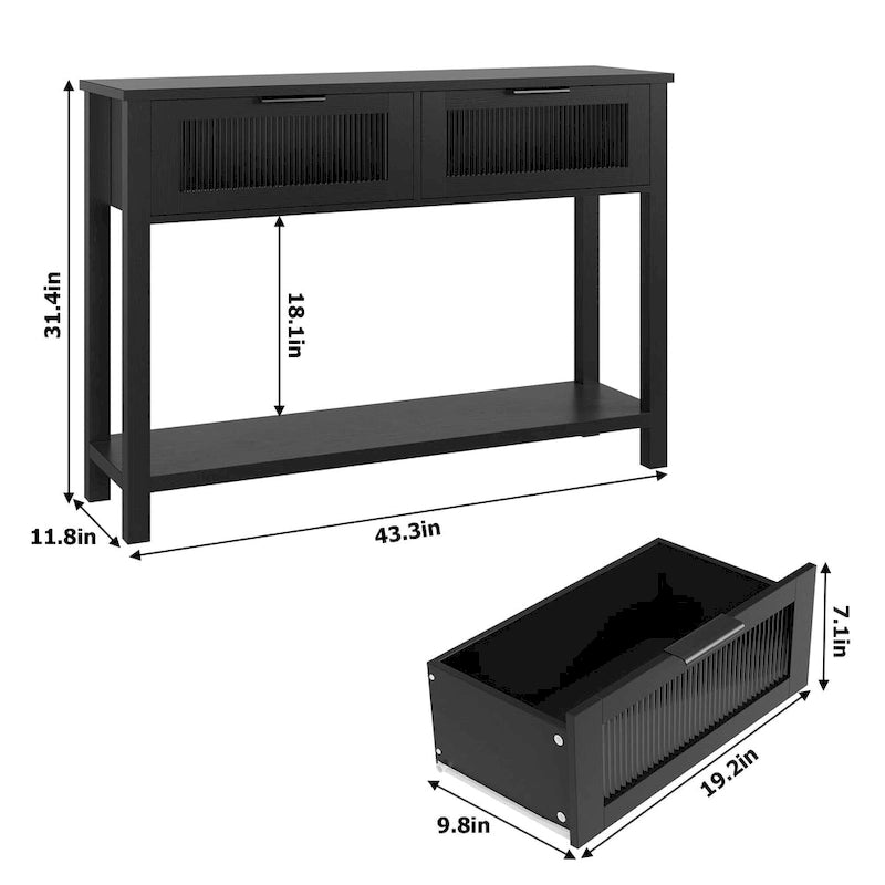Console de ferme avec tiroirs en verre et étagère pour entrée