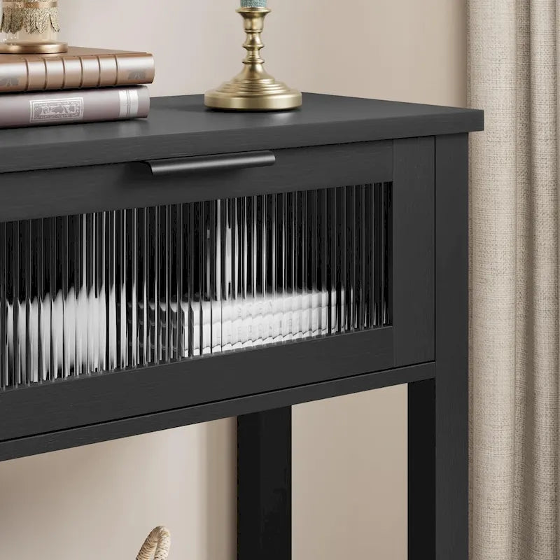 Console de ferme avec tiroirs en verre et étagère pour entrée
