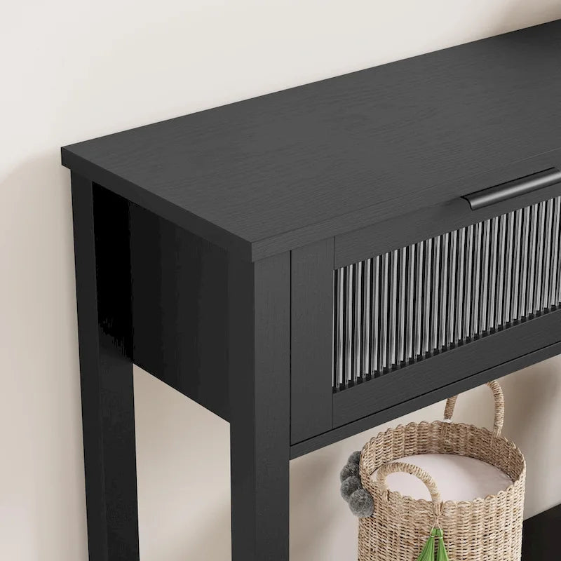 Console de ferme avec tiroirs en verre et étagère pour entrée