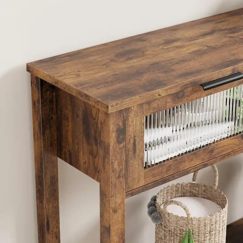 Console de ferme avec tiroirs en verre et étagère pour entrée