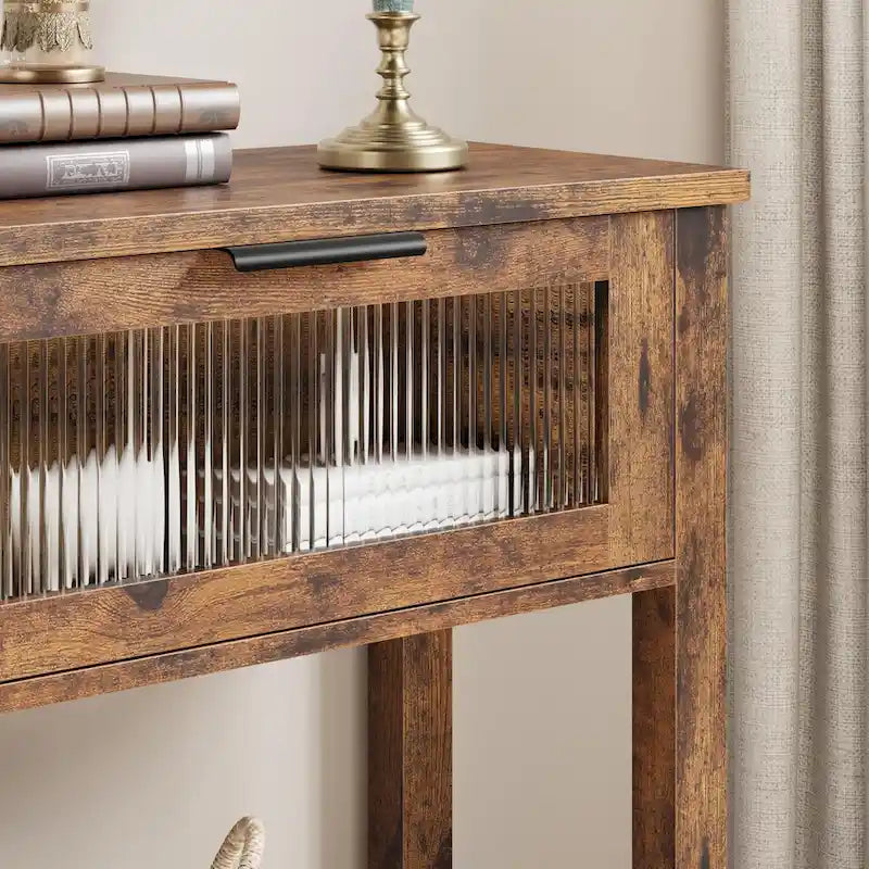 Console de ferme avec tiroirs en verre et étagère pour entrée