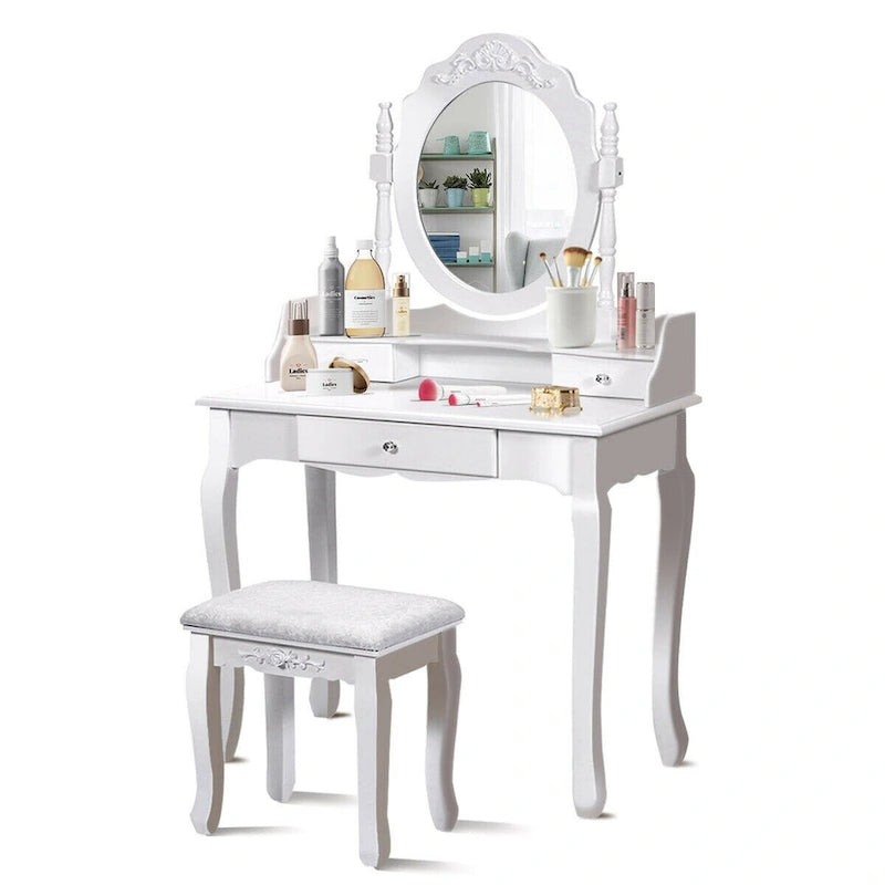 Coiffeuse et tabouret en bois blancs