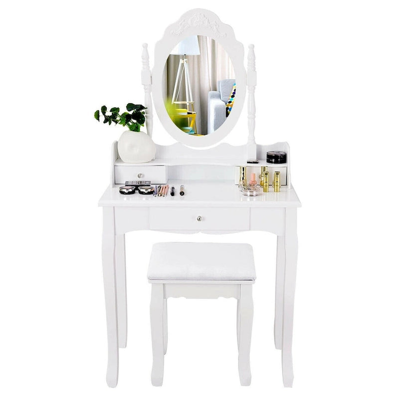 Coiffeuse et tabouret en bois blancs