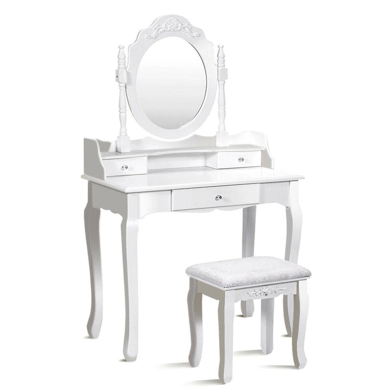 Coiffeuse et tabouret en bois blancs