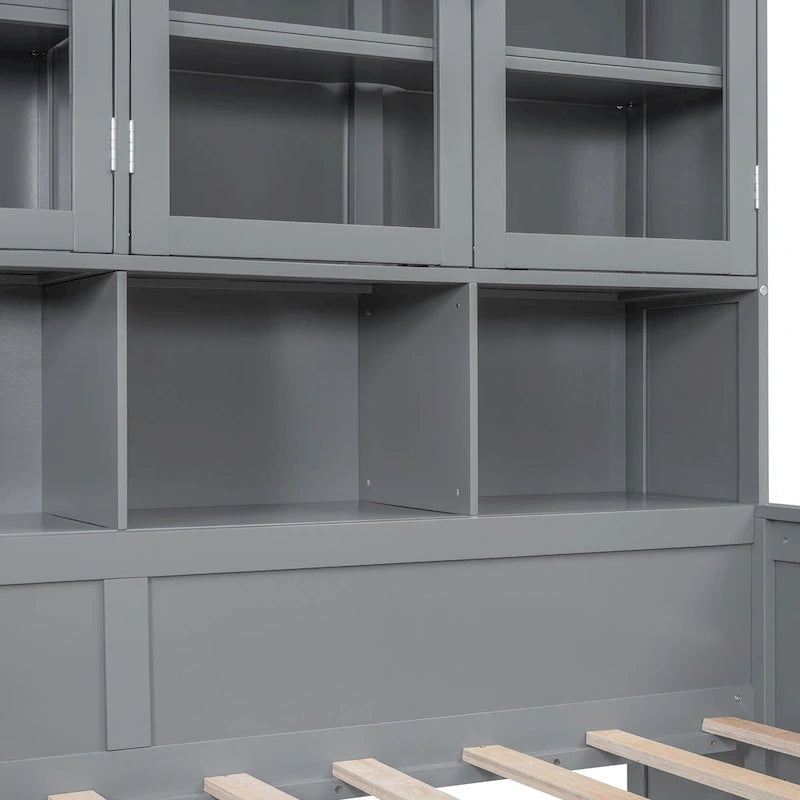 Lit banquette avec étagères et rangement, lit capitaine en bois intégré