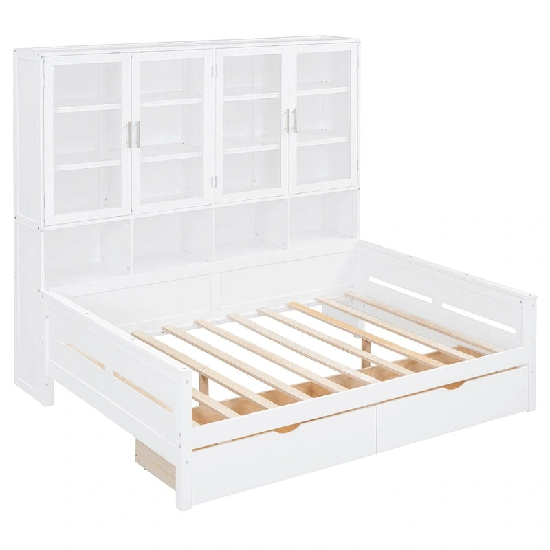 Lit banquette avec étagères et rangement, lit capitaine en bois intégré