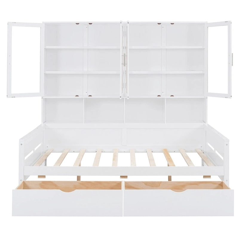Lit banquette avec étagères et rangement, lit capitaine en bois intégré