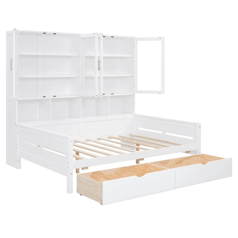 Lit banquette avec étagères et rangement, lit capitaine en bois intégré