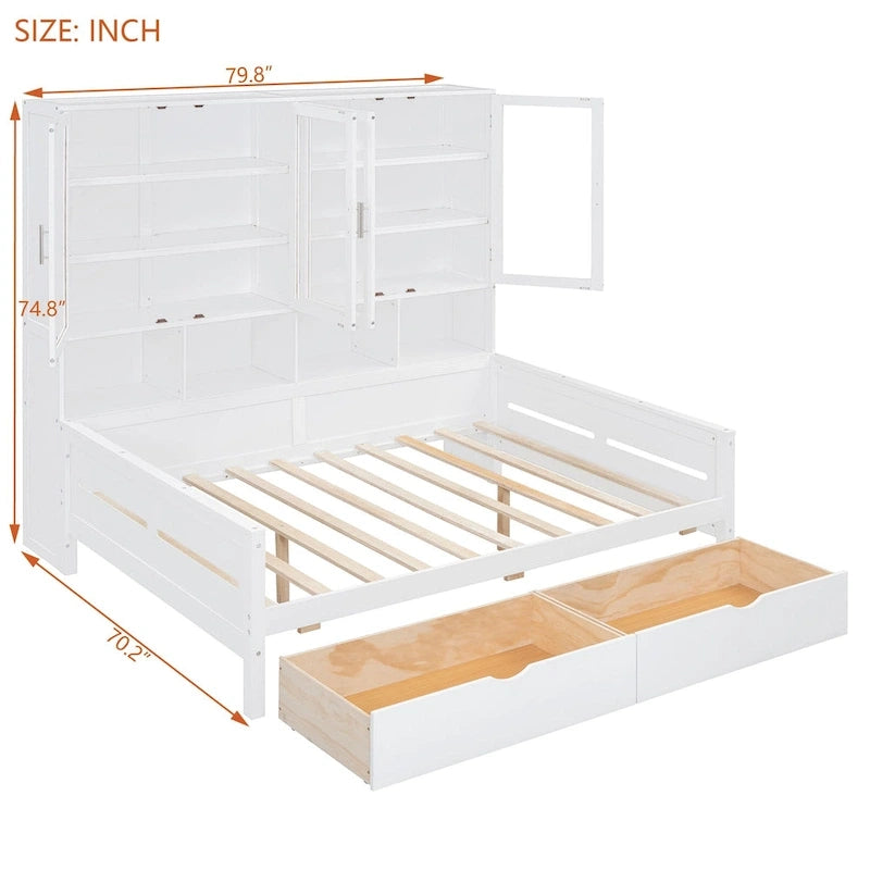 Lit banquette avec étagères et rangement, lit capitaine en bois intégré