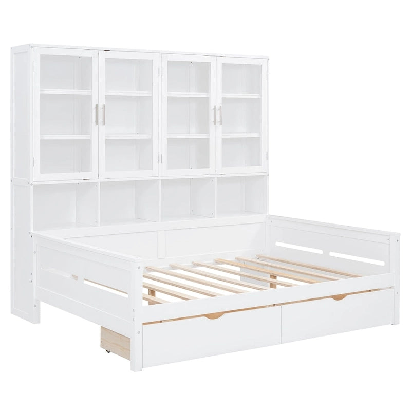 Lit banquette avec étagères et rangement, lit capitaine en bois intégré
