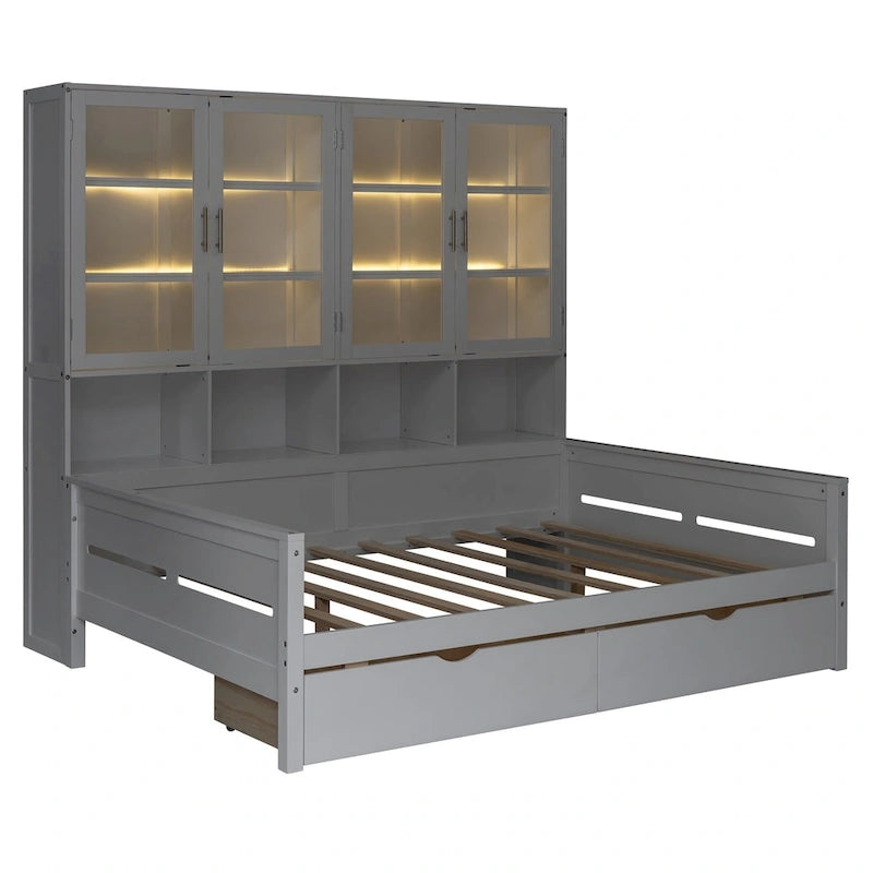 Lit banquette avec étagères et rangement, lit capitaine en bois intégré