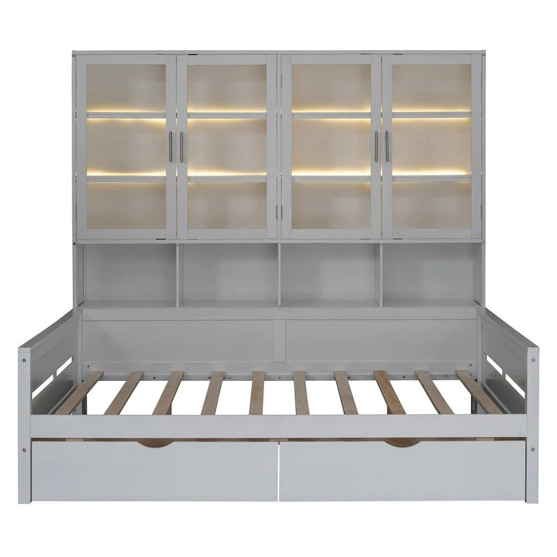 Lit banquette avec étagères et rangement, lit capitaine en bois intégré