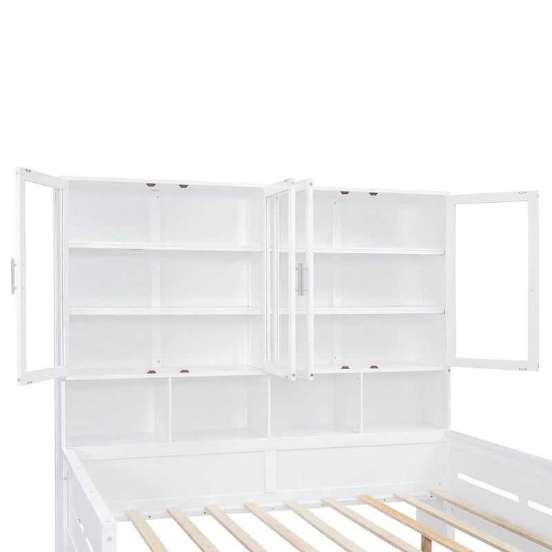 Lit banquette avec étagères et rangement, lit capitaine en bois intégré
