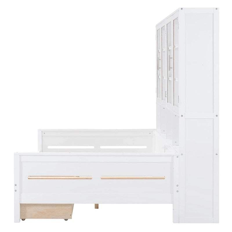 Lit banquette avec étagères et rangement, lit capitaine en bois intégré
