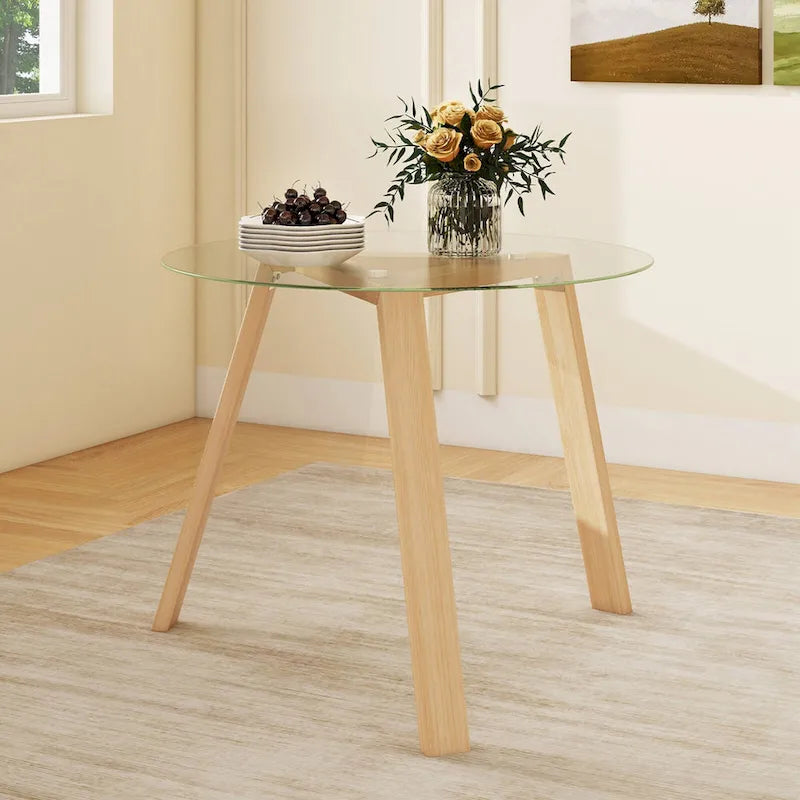 Table à manger ronde en verre trempé