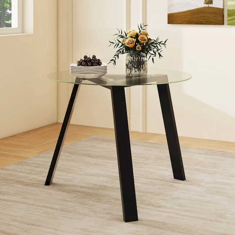 Table à manger ronde en verre trempé