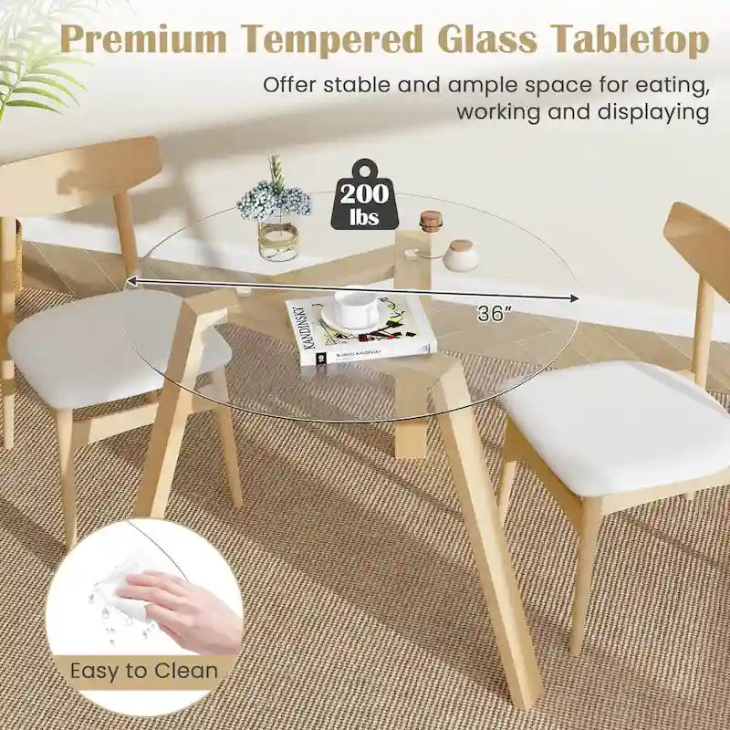 Table à manger ronde en verre trempé