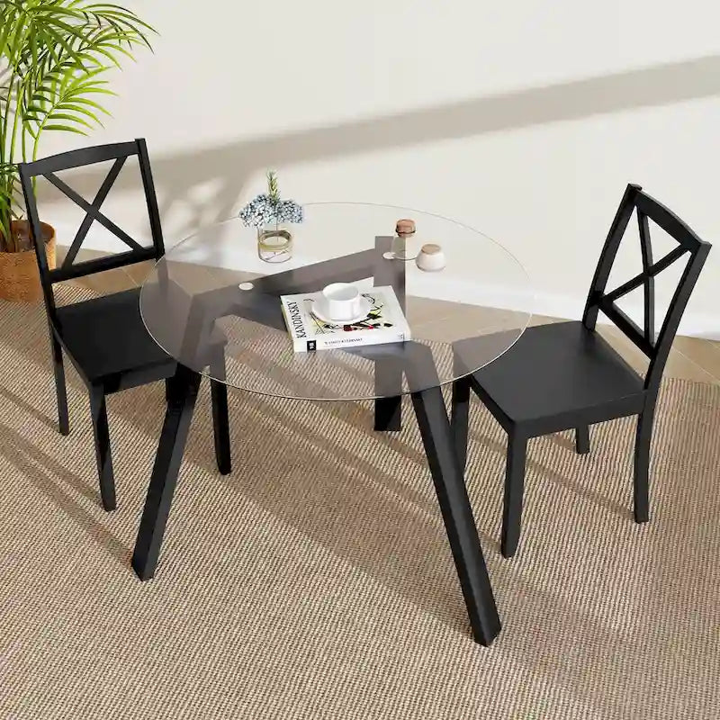 Table à manger ronde en verre trempé
