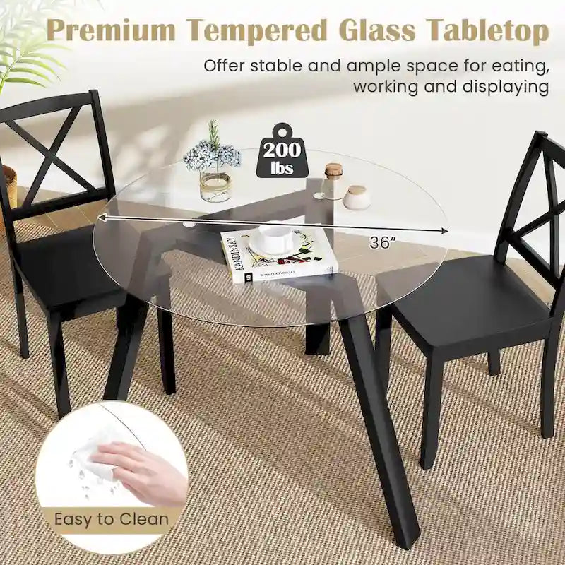 Table à manger ronde en verre trempé