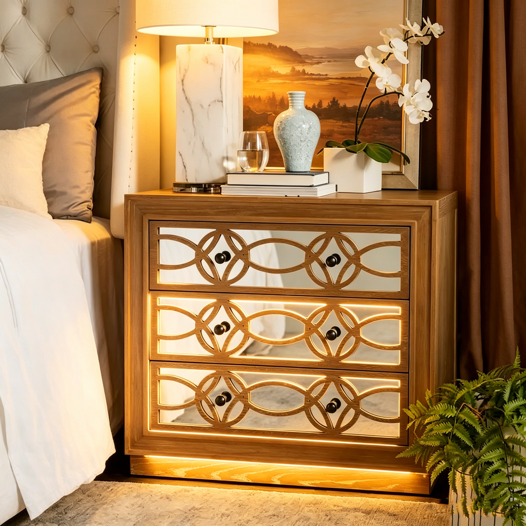 Mini commode de rangement nickel à 3 tiroirs