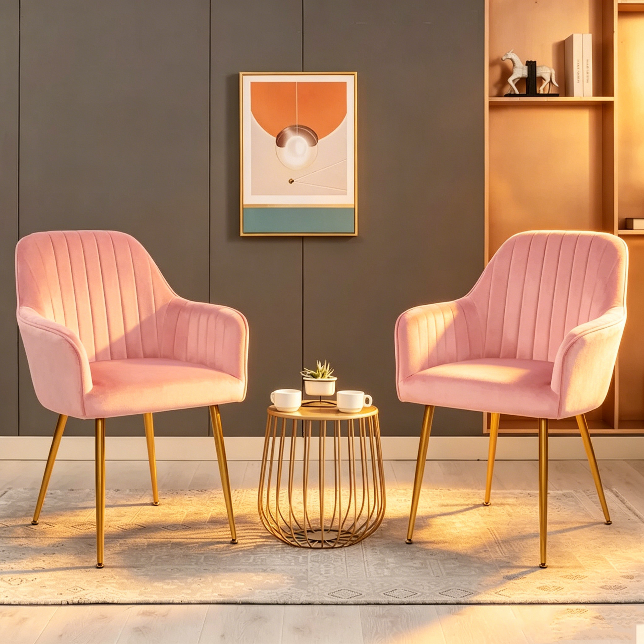 Chaises de salle à manger d'appoint en velours avec pieds en métal doré