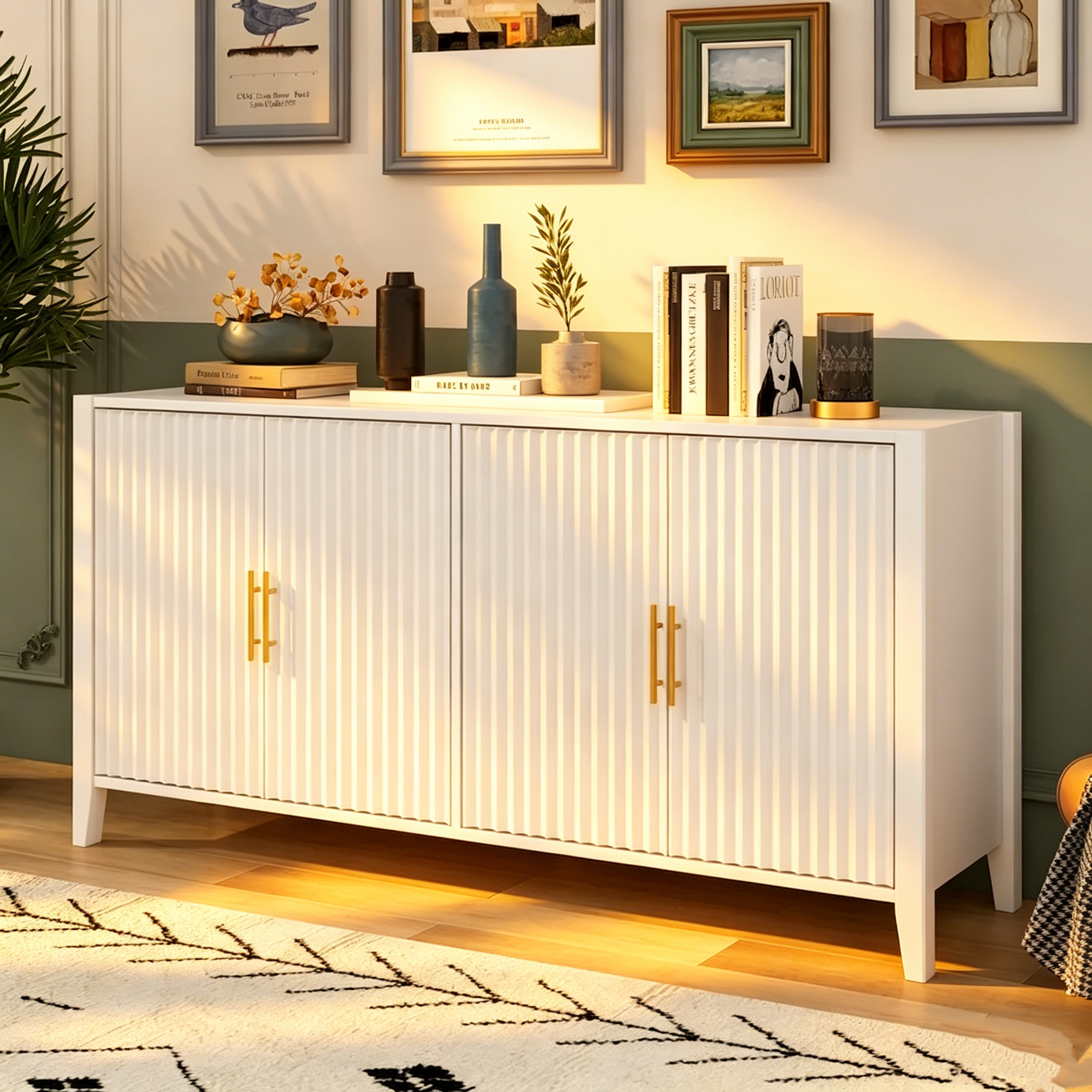 Meuble de rangement en bois avec poignées en métal