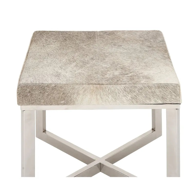 Tabouret en cuir de vachette avec base en acier inoxydable argenté