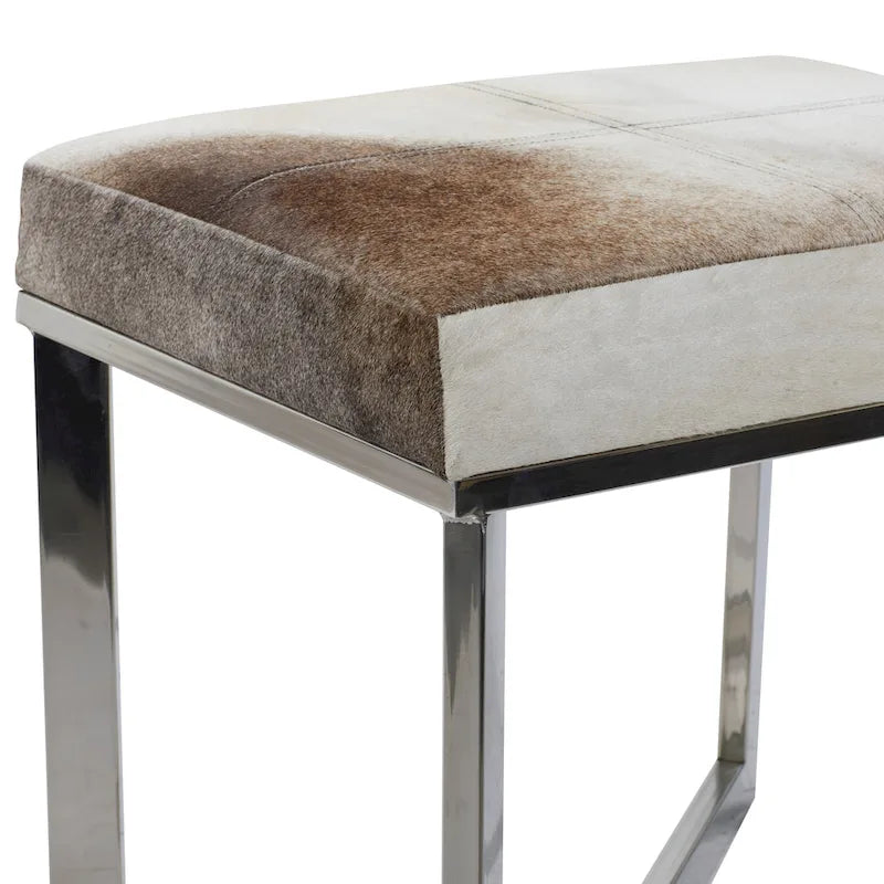 Tabouret en cuir de vachette avec base en acier inoxydable argenté