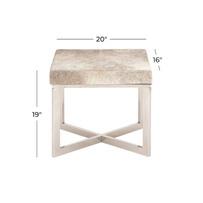 Tabouret en cuir de vachette avec base en acier inoxydable argenté
