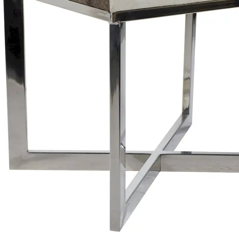 Tabouret en cuir de vachette avec base en acier inoxydable argenté