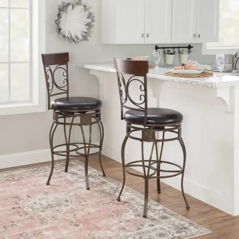Tabouret de bar pivotant en métal avec volutes, grande taille