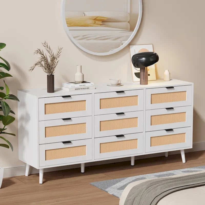 Tiroirs Commode Meuble de Rangement Tour de Rangement Organisateur de Chambre Style Rotin
