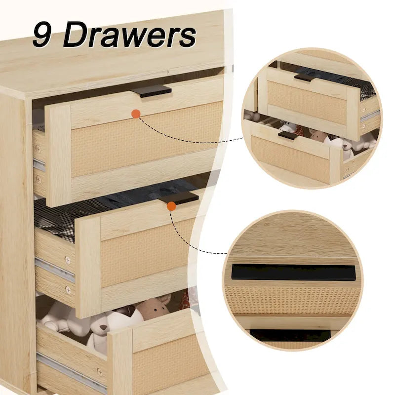 Tiroirs Commode Meuble de Rangement Tour de Rangement Organisateur de Chambre Style Rotin