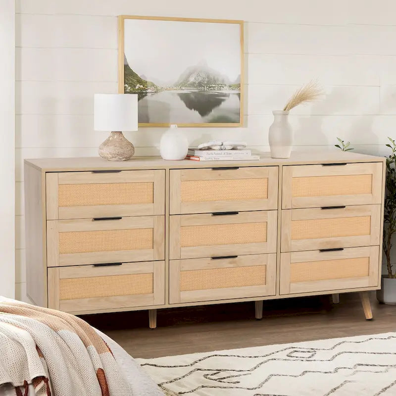 Tiroirs Commode Meuble de Rangement Tour de Rangement Organisateur de Chambre Style Rotin