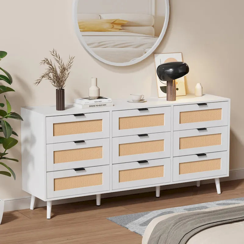 Tiroirs Commode Meuble de Rangement Tour de Rangement Organisateur de Chambre Style Rotin