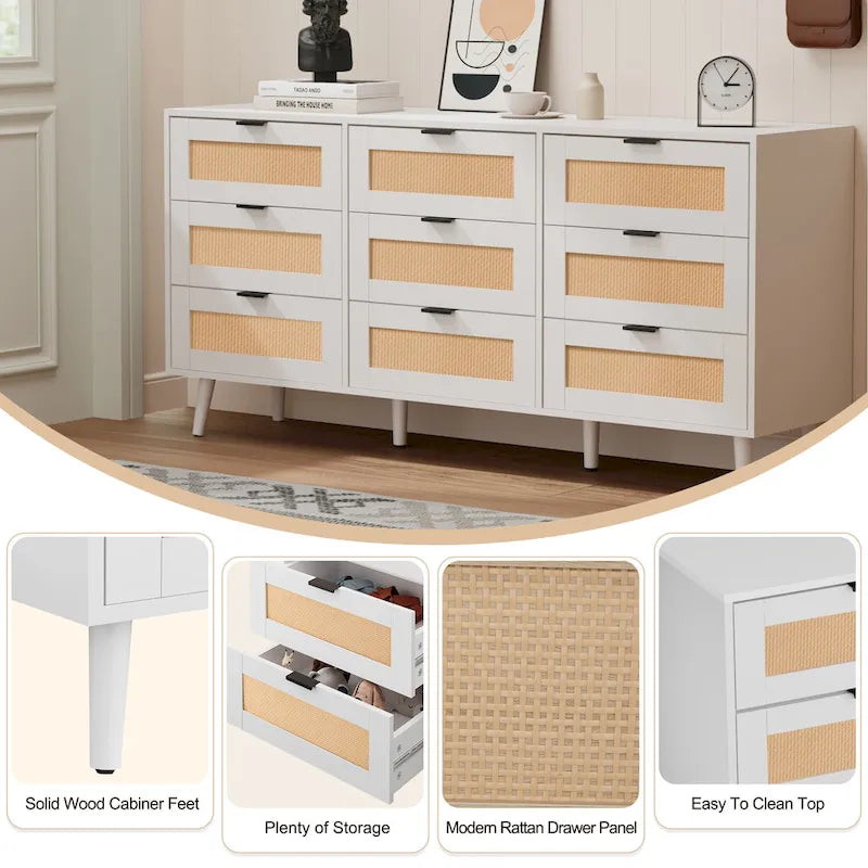 Tiroirs Commode Meuble de Rangement Tour de Rangement Organisateur de Chambre Style Rotin