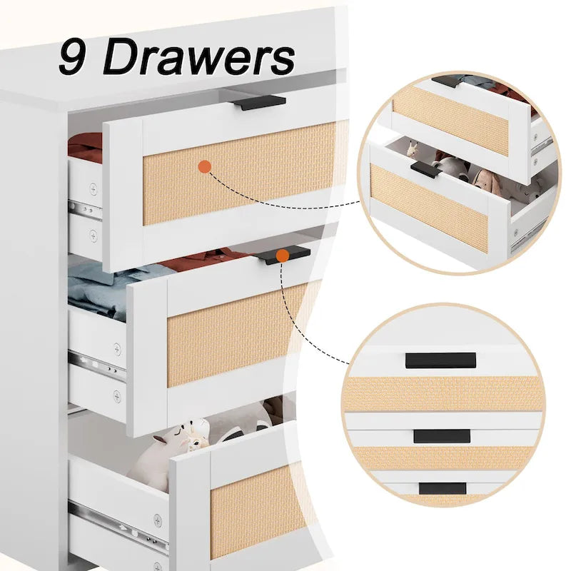 Tiroirs Commode Meuble de Rangement Tour de Rangement Organisateur de Chambre Style Rotin