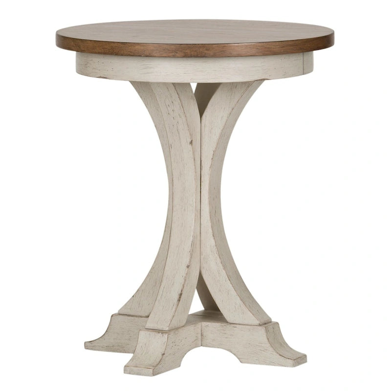 Table d'appoint ronde blanc antique, style ferme revisitée