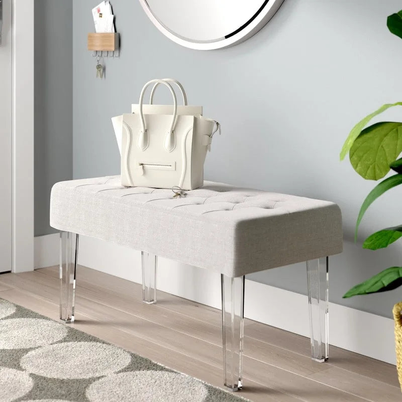 Banc d'entrée capitonné en cristal blanc