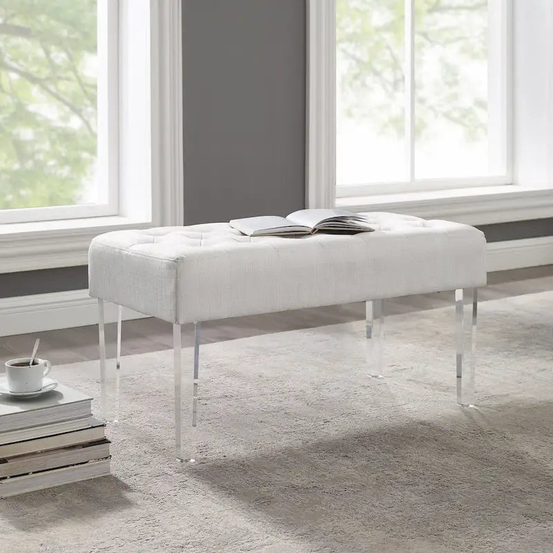 Banc d'entrée capitonné en cristal blanc