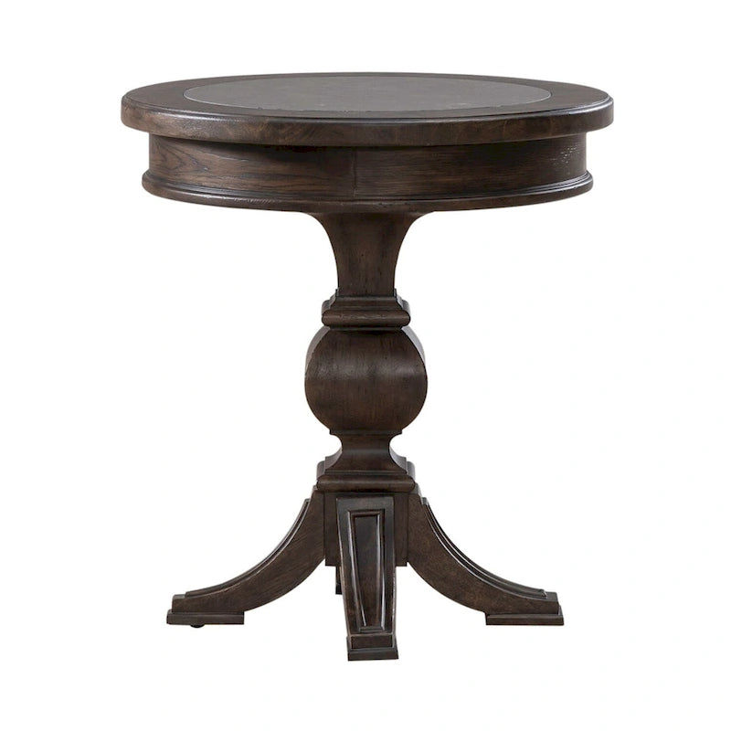 Table d'appoint ronde selle marron et bluestone