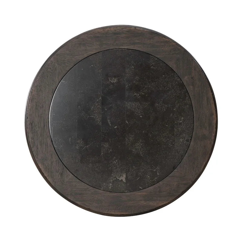 Table d'appoint ronde selle marron et bluestone