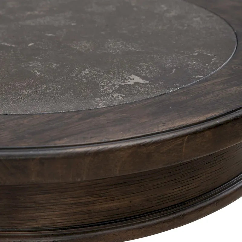 Table d'appoint ronde selle marron et bluestone