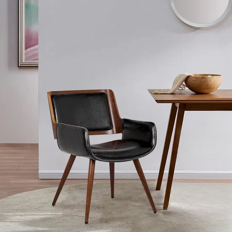 Chaise de salle à manger en similicuir style Mid-Century avec pieds en métal