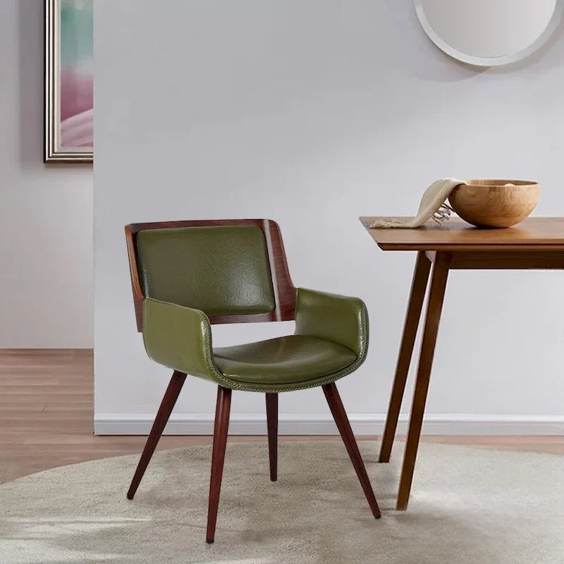 Chaise de salle à manger en similicuir style Mid-Century avec pieds en métal